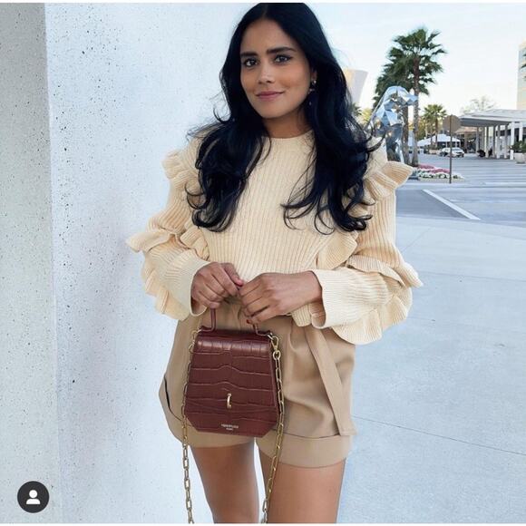 Tularosa x Revolve Quinn Ruffle Ribbed Crewneck Sweater Size Small Metallic Fall - Picture 3 of 7